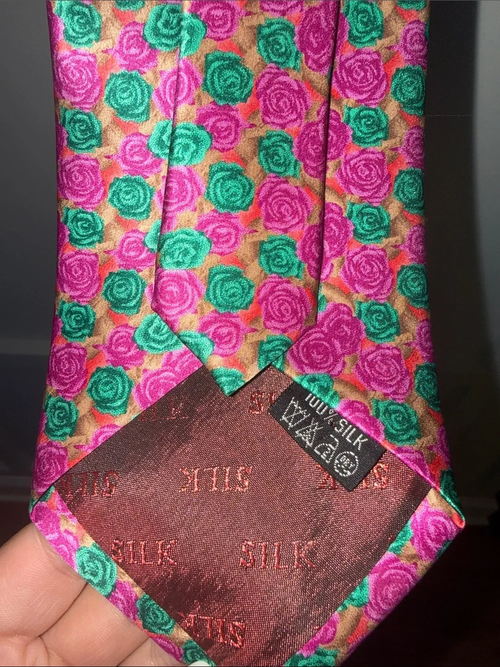 Remizio Italian 100% Silk Tie Handmade Rose Floral Pattern